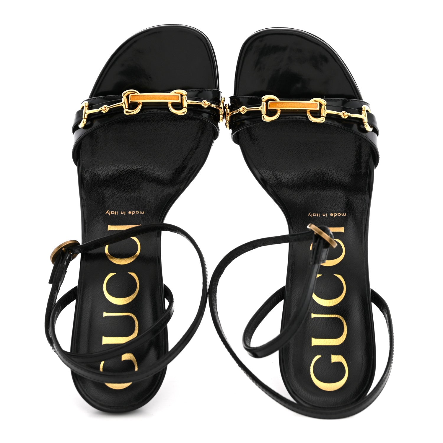 Gucci Regent Calfskin Crystal Strappy Horsebit Sandals 37.5 Black 2 of 11