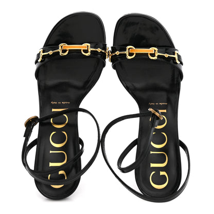 Gucci Regent Calfskin Crystal Strappy Horsebit Sandals 37.5 Black 2 of 11