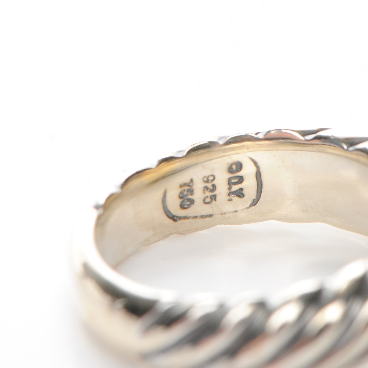 Sterling Silver 18K Yellow Gold Tahitian Pearl 8mm Cable Ring 6