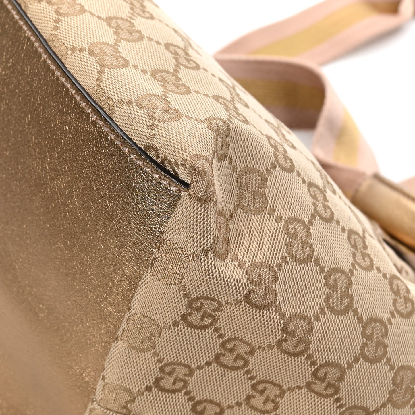 GG Monogram Medium Web Handle Bucket Tote Pink Gold