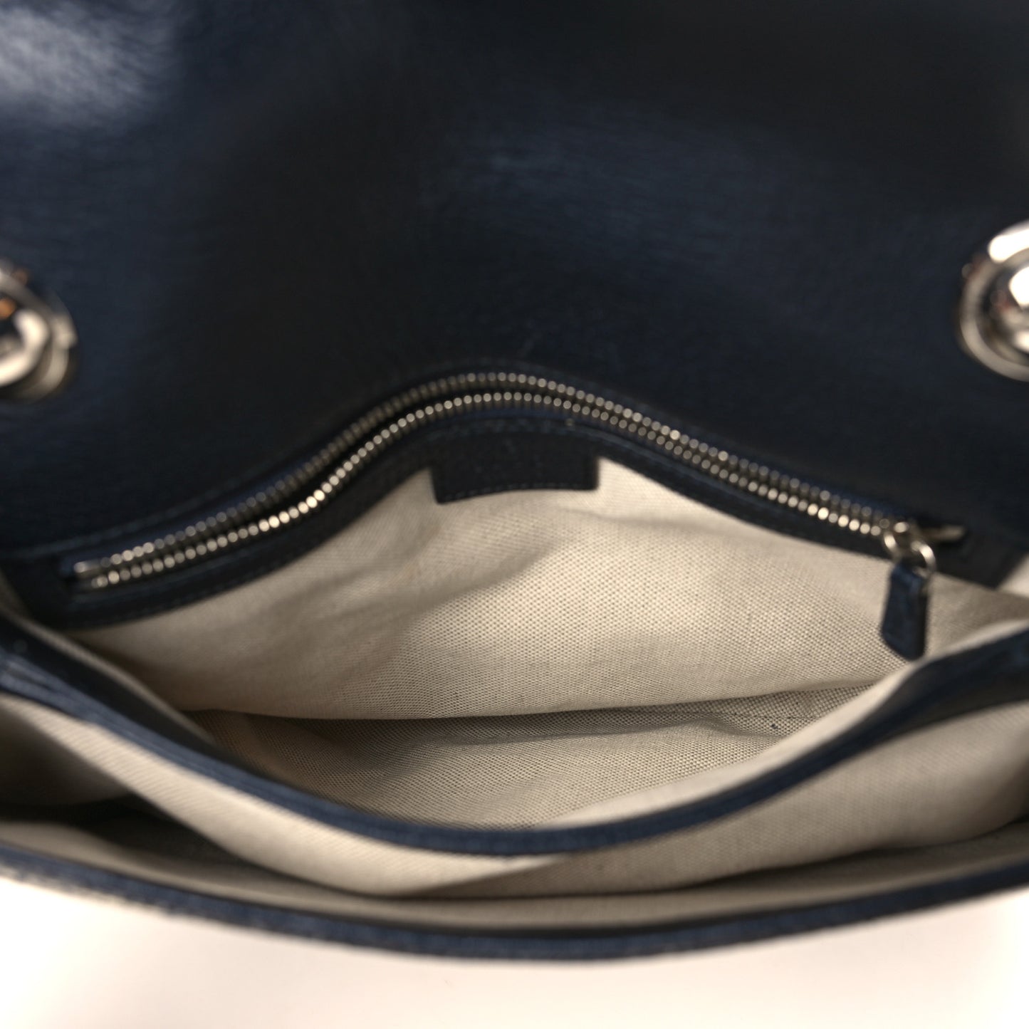 GG Supreme Monogram Textured Dollar Calfskin Web Medium Blondie Top Handle Shoulder Flap Bag Beige Blue