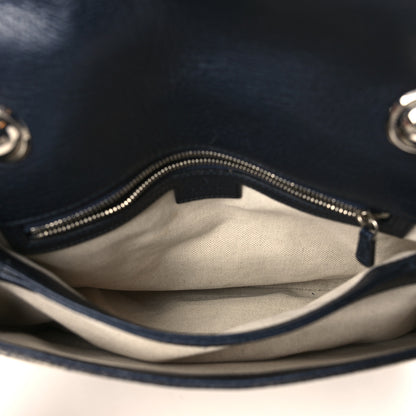 Gucci GG Supreme Monogram Textured Dollar Calfskin Web Medium Blondie Top Handle Shoulder Flap Bag Beige Blue 4 of 9