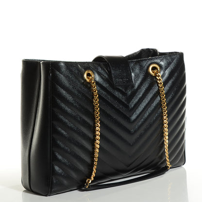 Saint Laurent Grain De Poudre Matelasse Chevron Monogram Shopping Bag Black 23 of 36