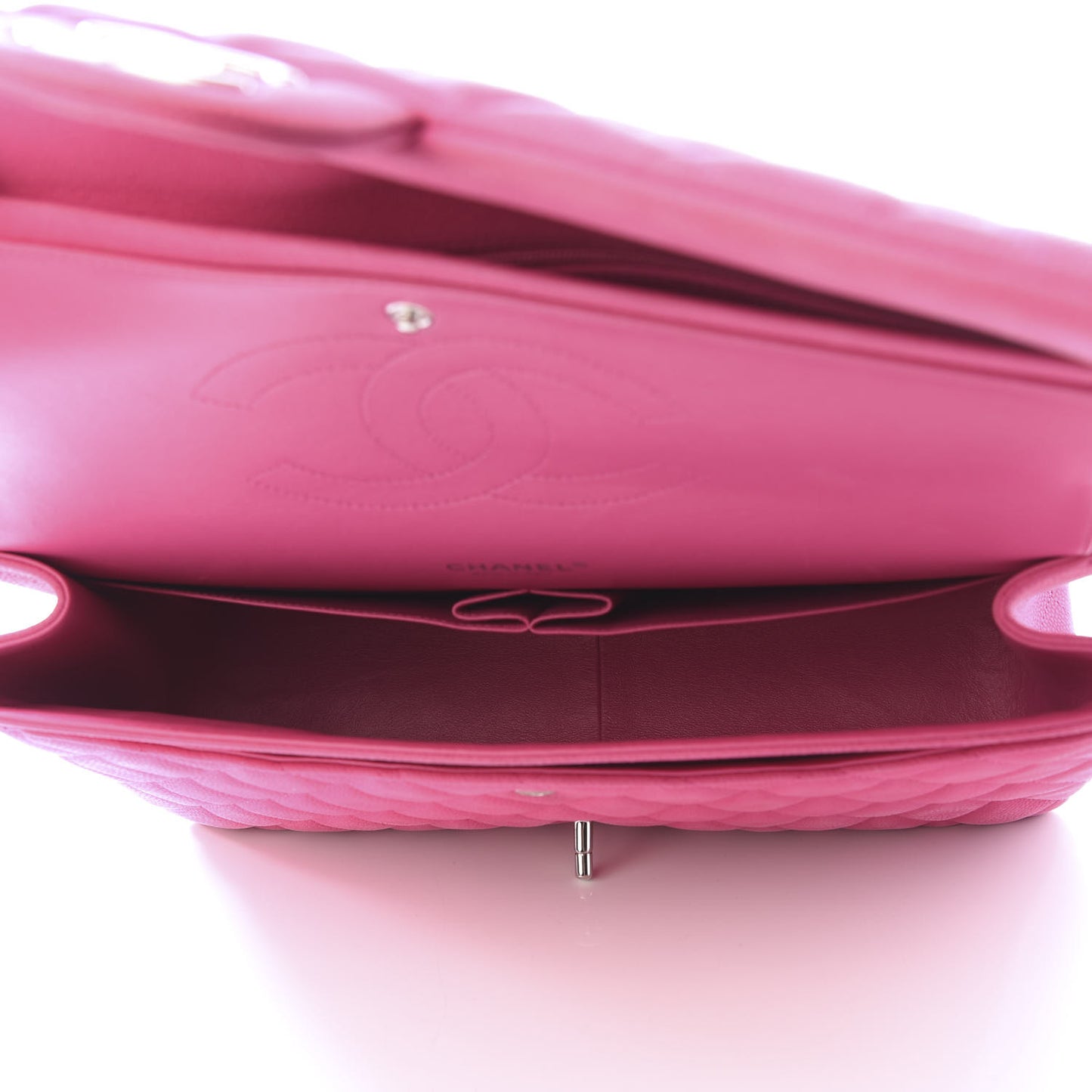 Iridescent Caviar Quilted Maxi Double Flap Hot Pink
