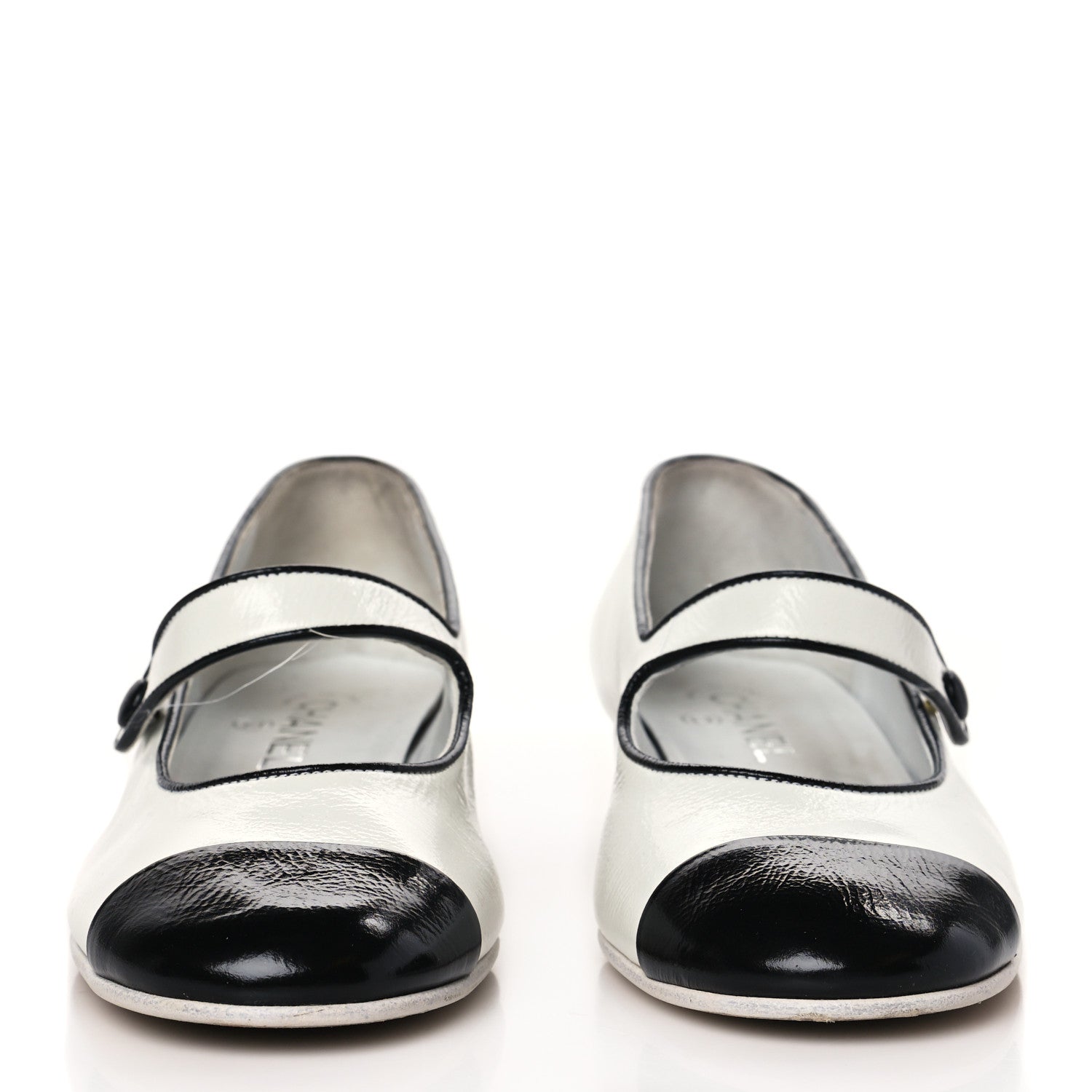 Chanel Patent Calfskin Mary Jane Strap Pumps 39 Black White 3 of 9
