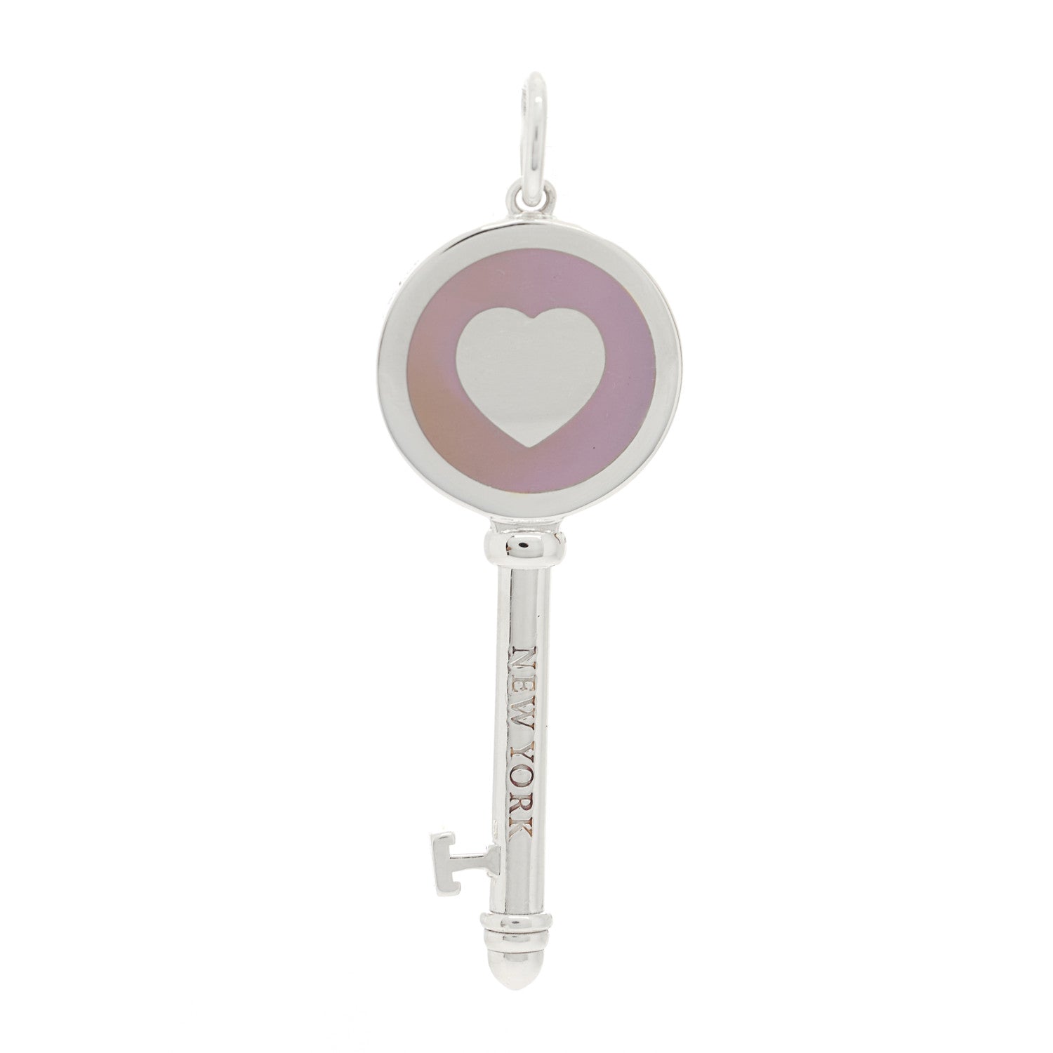 Tiffany Sterling Silver Enamel Keys Heart Key Pendant Lavender 3 of 3