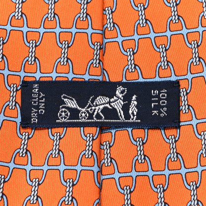 Hermes Printed Silk Mens Neck Tie Orange 5 of 5