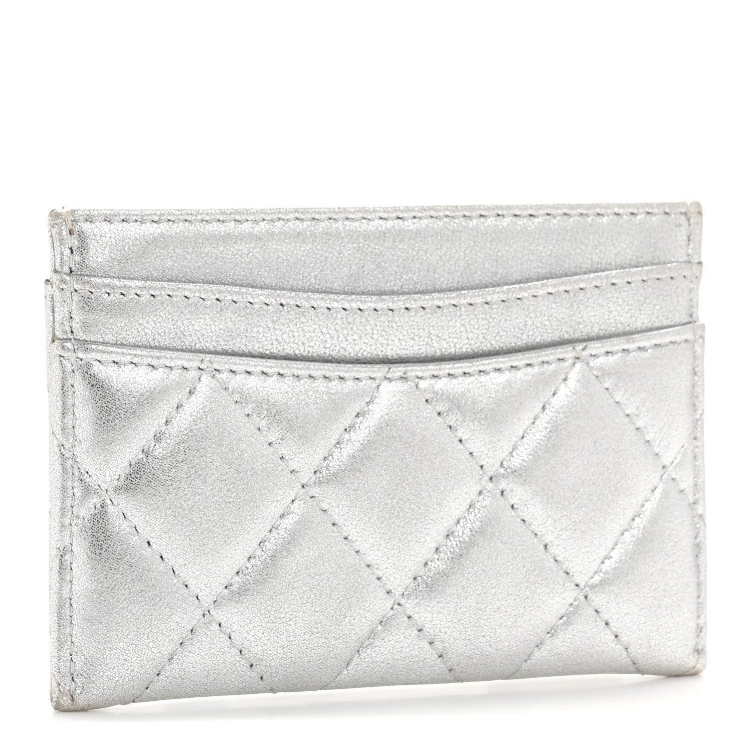 Chanel Metallic Lambskin Quilted CC Card Holder Silver 3 of 10