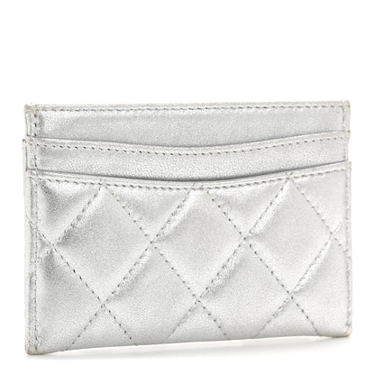 Chanel Metallic Lambskin Quilted CC Card Holder Silver 3 of 10