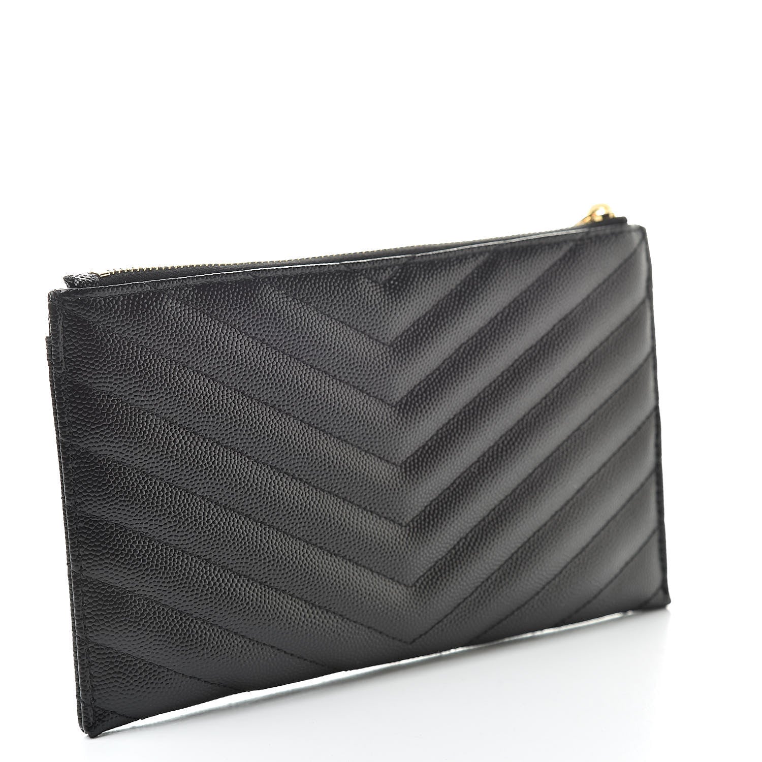 Saint Laurent Grain De Poudre Chevron Monogram Bill Pouch Black 3 of 8
