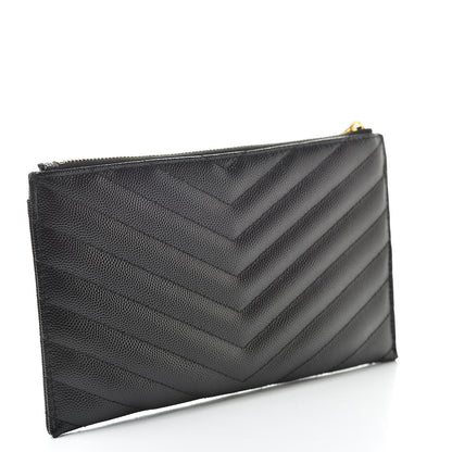 Saint Laurent Grain De Poudre Chevron Monogram Bill Pouch Black 3 of 8
