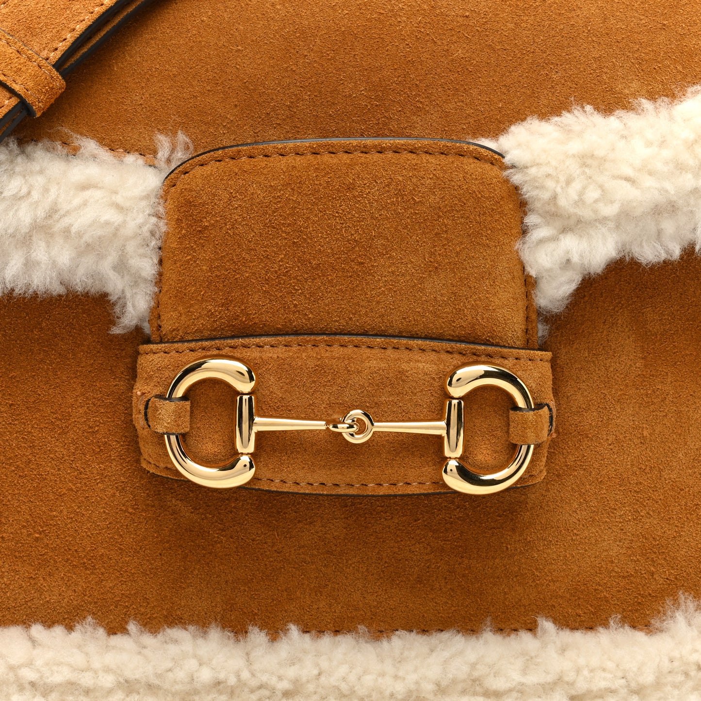 Suede Shearling Horsebit 1955 Shoulder Bag Brown