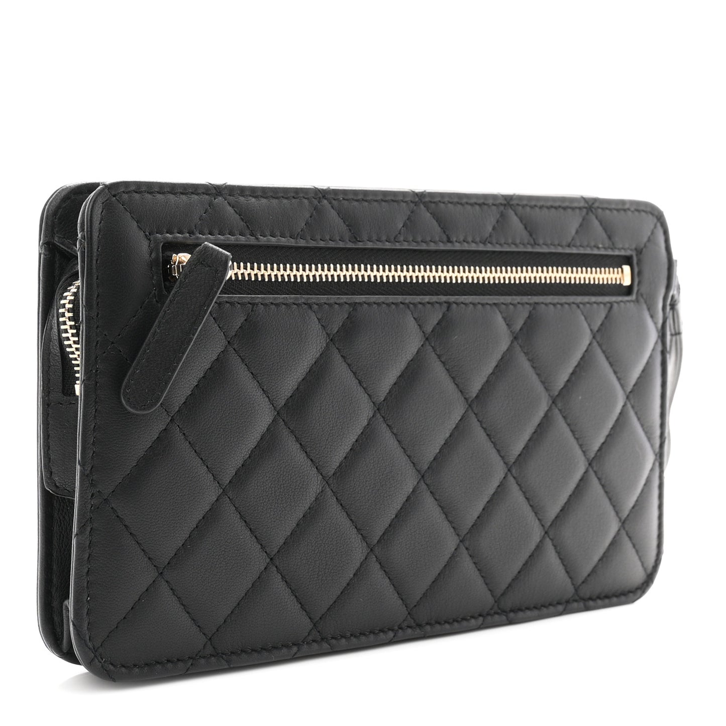 Lambskin Quilted Front Pocket Wristlet Black