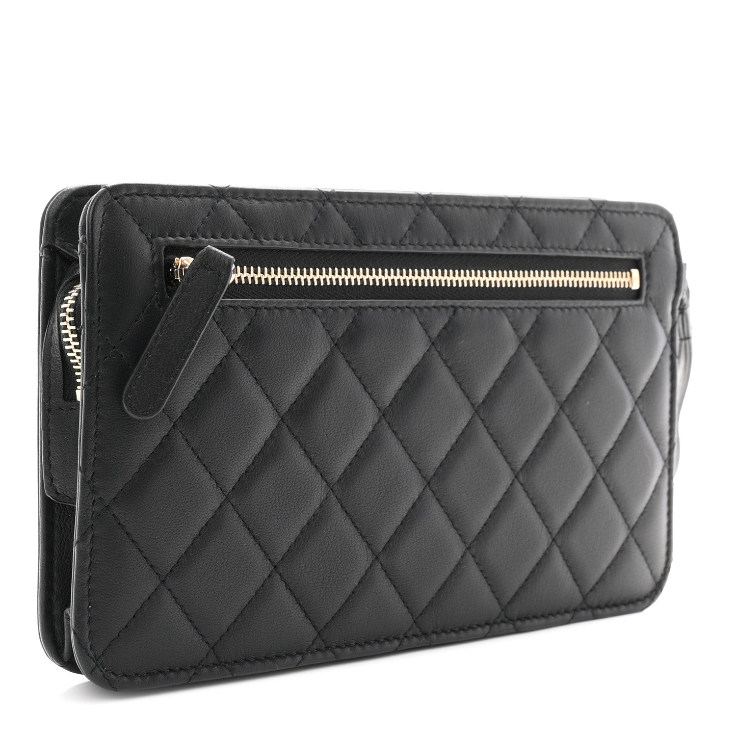 Chanel Lambskin Quilted Front Pocket Wristlet Black 3 of 7