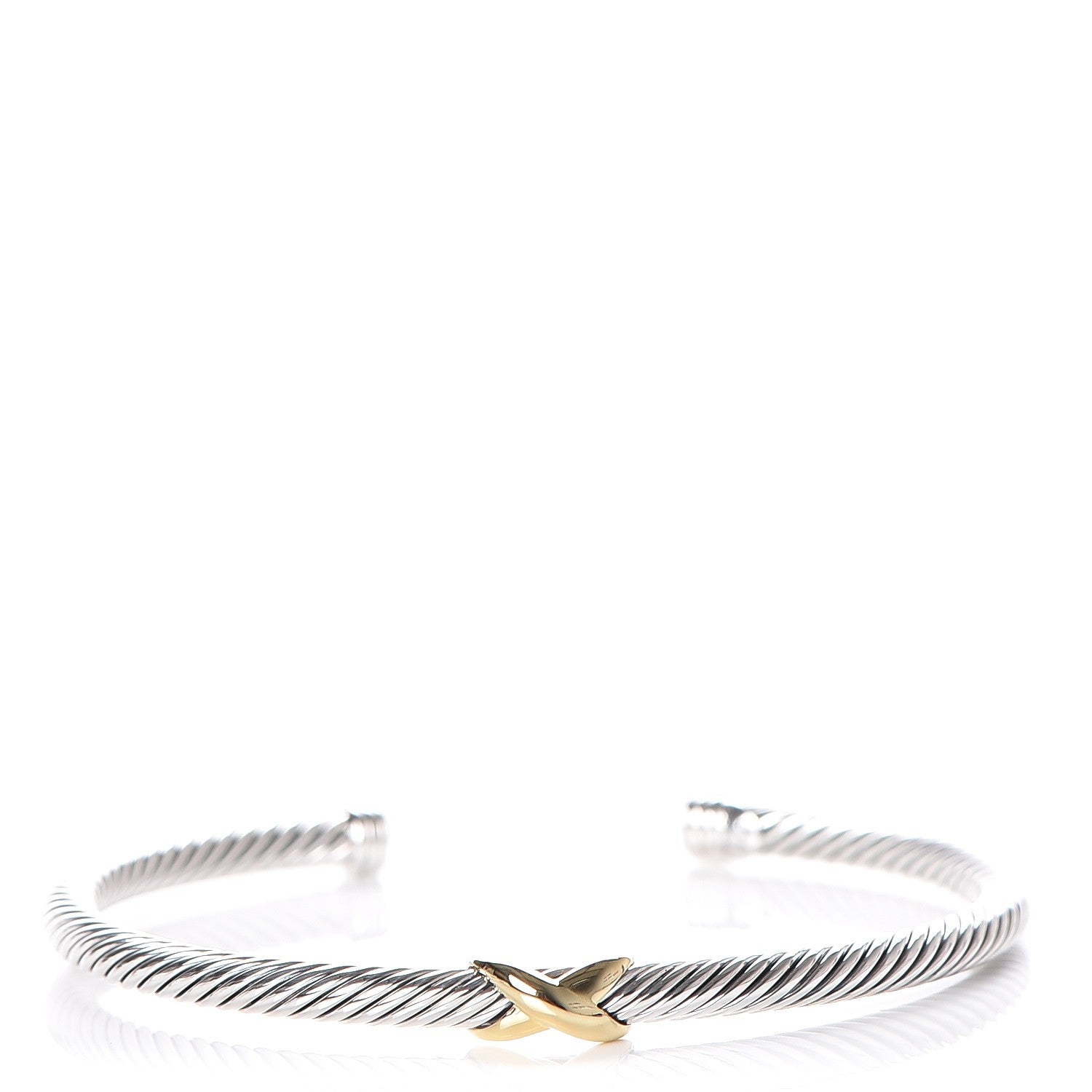 David Yurman Sterling Silver 18K Yellow Gold 4mm X Station Cable Bracelet 1 of 4