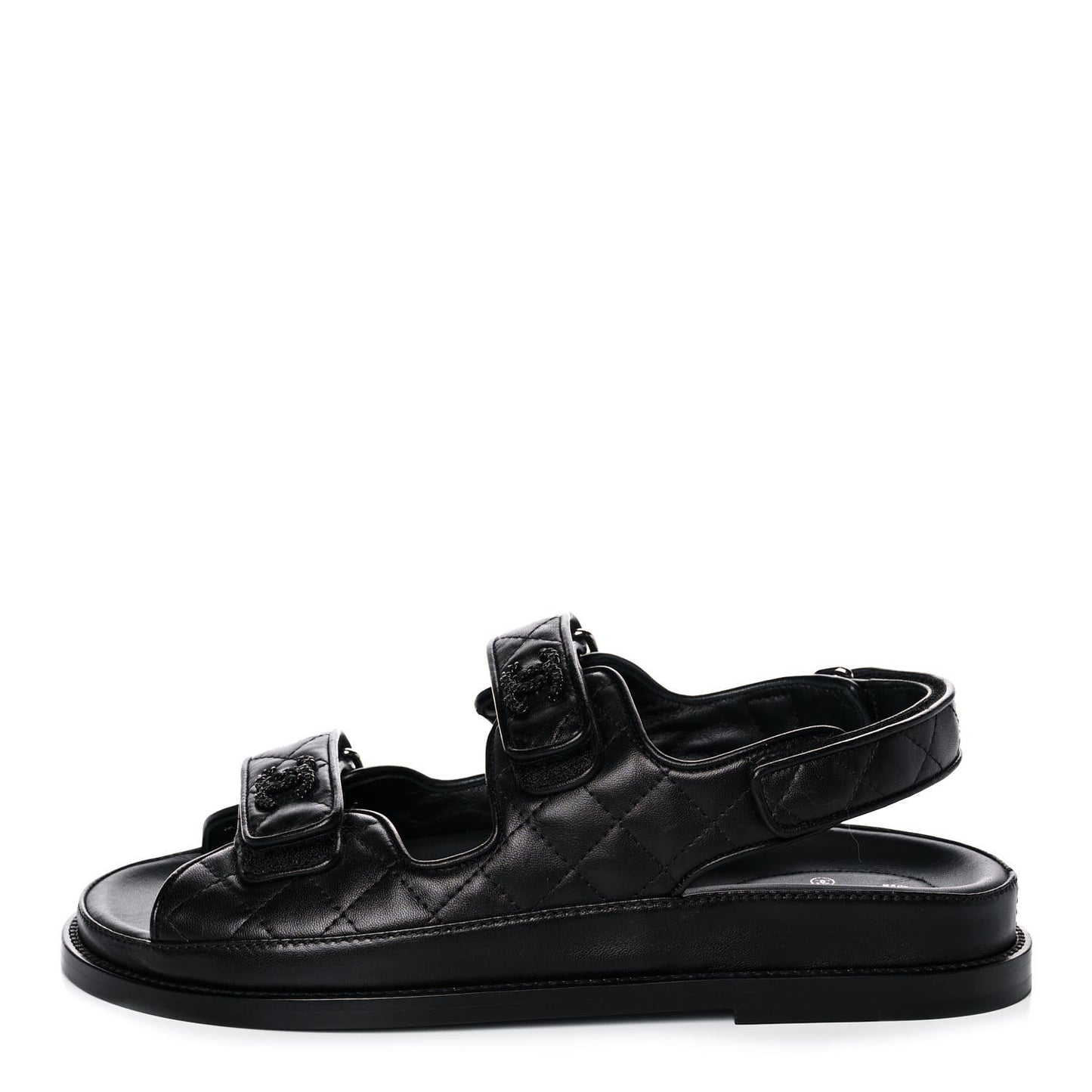 Lambskin Quilted Velcro Dad Sandals 39 So Black