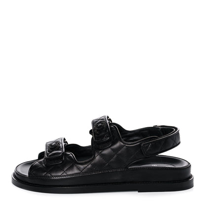 Chanel Lambskin Quilted Velcro Dad Sandals 39 So Black 1 of 10