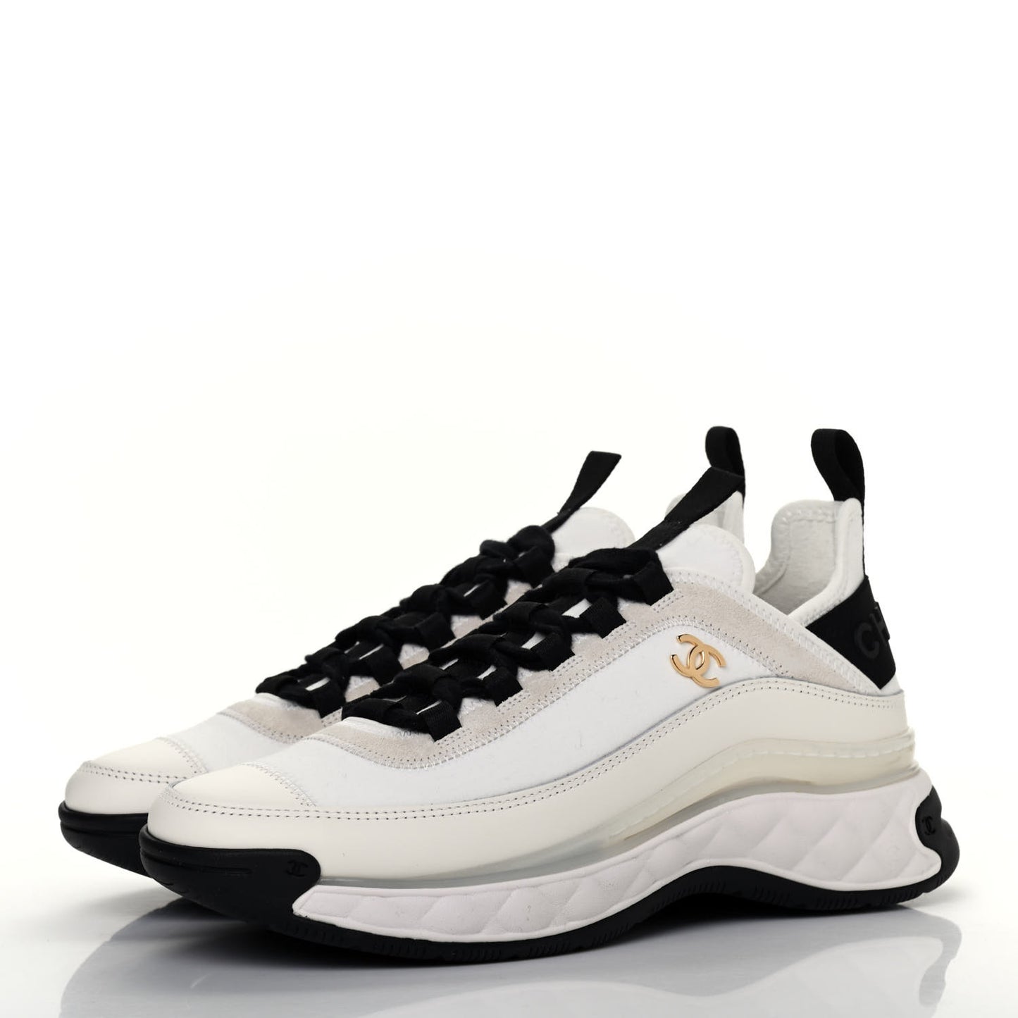 Velvet Calfskin Mixed Fibers CC Sneakers 36.5 Ivory Black