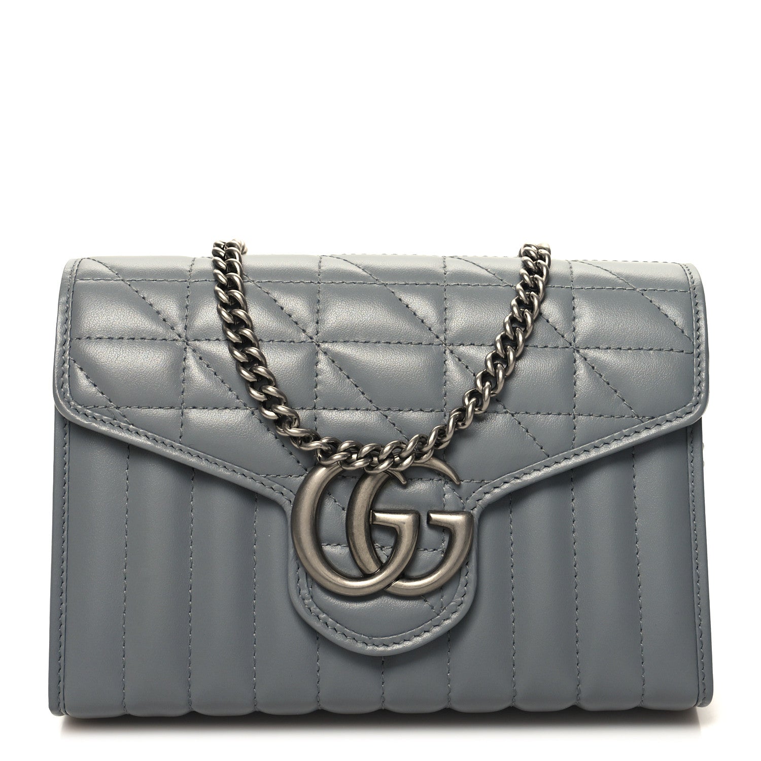 Gucci Calfskin Matelasse Aria GG Marmont Chain Wallet Deep Grey 1 of 11