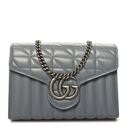 Gucci Calfskin Matelasse Aria GG Marmont Chain Wallet Deep Grey 1 of 11