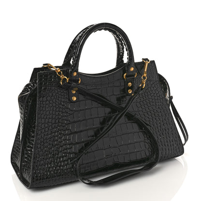 Balenciaga Shiny Supple Calfskin Crocodile Embossed Brass Hardware Neo Classic City Black 3 of 8