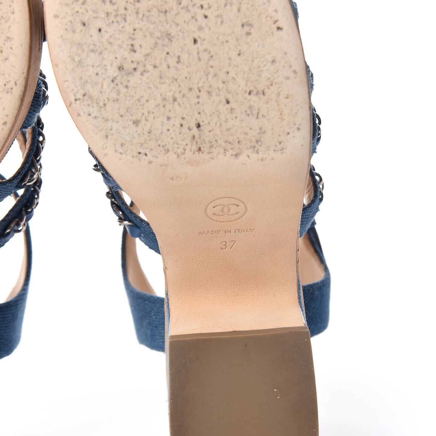 Denim Cork Chain Wedge Sandals 37 Blue
