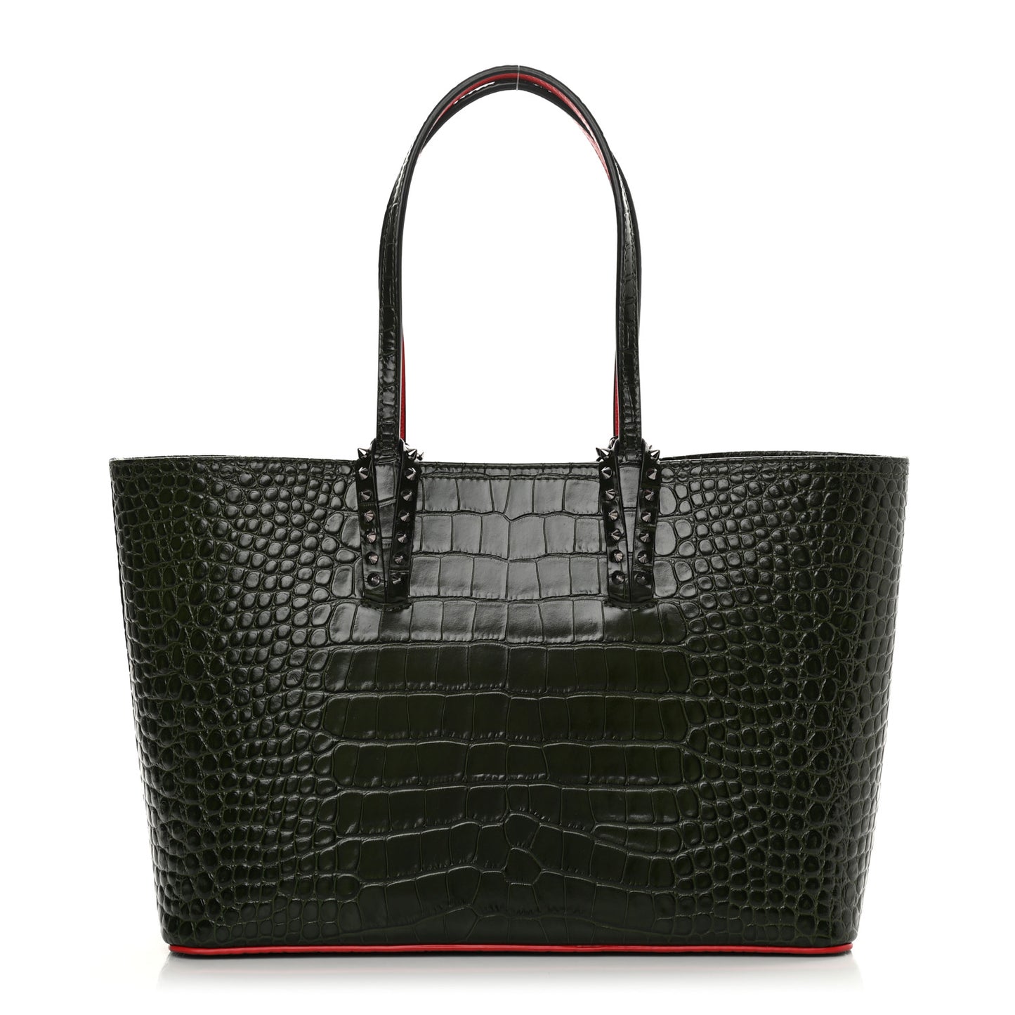 Calfskin Crocodile Embossed Spikes East West Cabata Tote Green