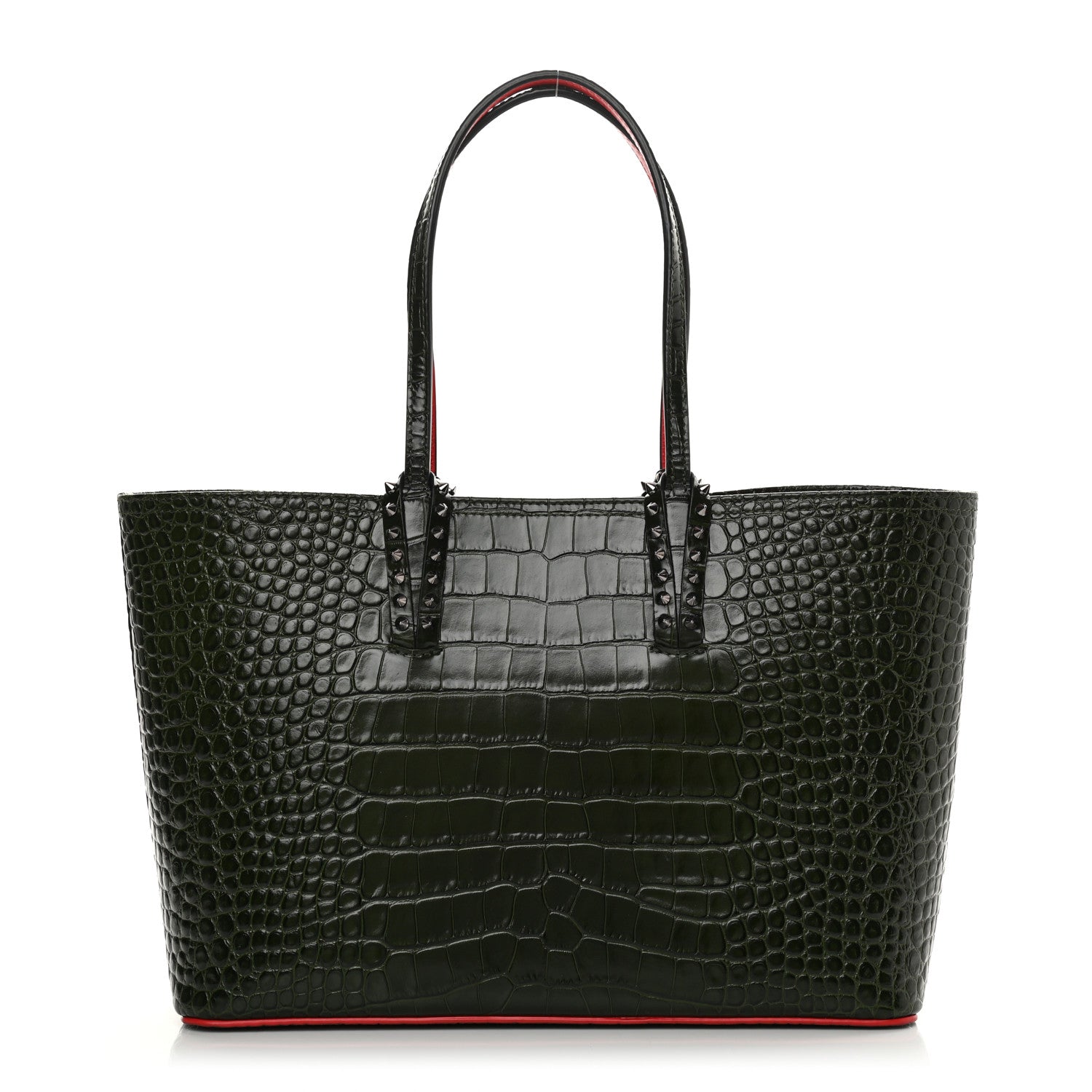 Christian Louboutin Calfskin Crocodile Embossed Spikes East West Cabata Tote Green 3 of 13