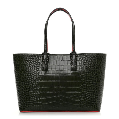 Christian Louboutin Calfskin Crocodile Embossed Spikes East West Cabata Tote Green 3 of 13