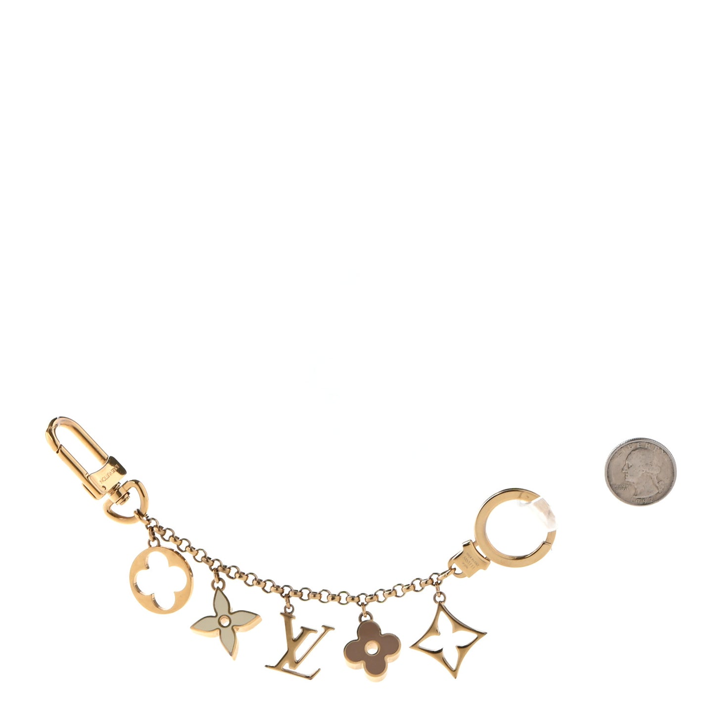 Brass Enamel Fleur De Monogram Bag Charm Chain Gold