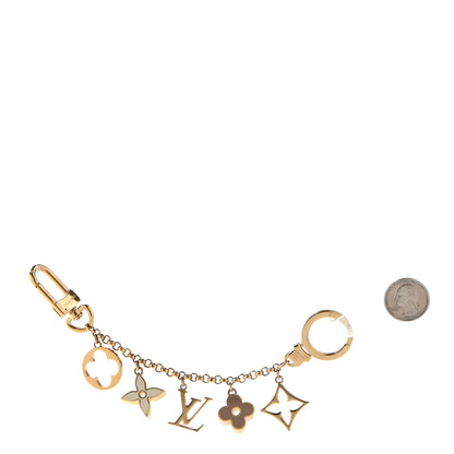 Louis Vuitton Brass Enamel Fleur De Monogram Bag Charm Chain Gold 2 of 7