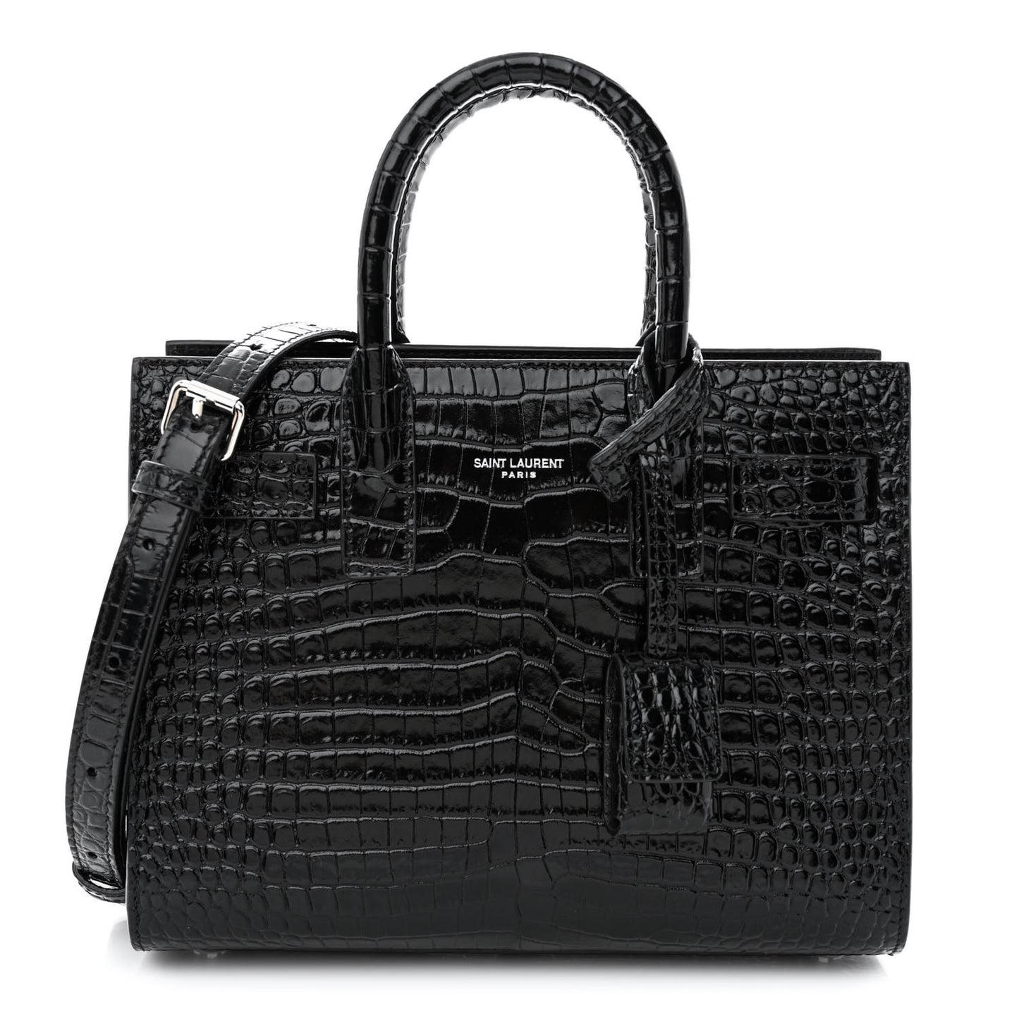 Calfskin Crocodile Embossed Nano Sac De Jour Black