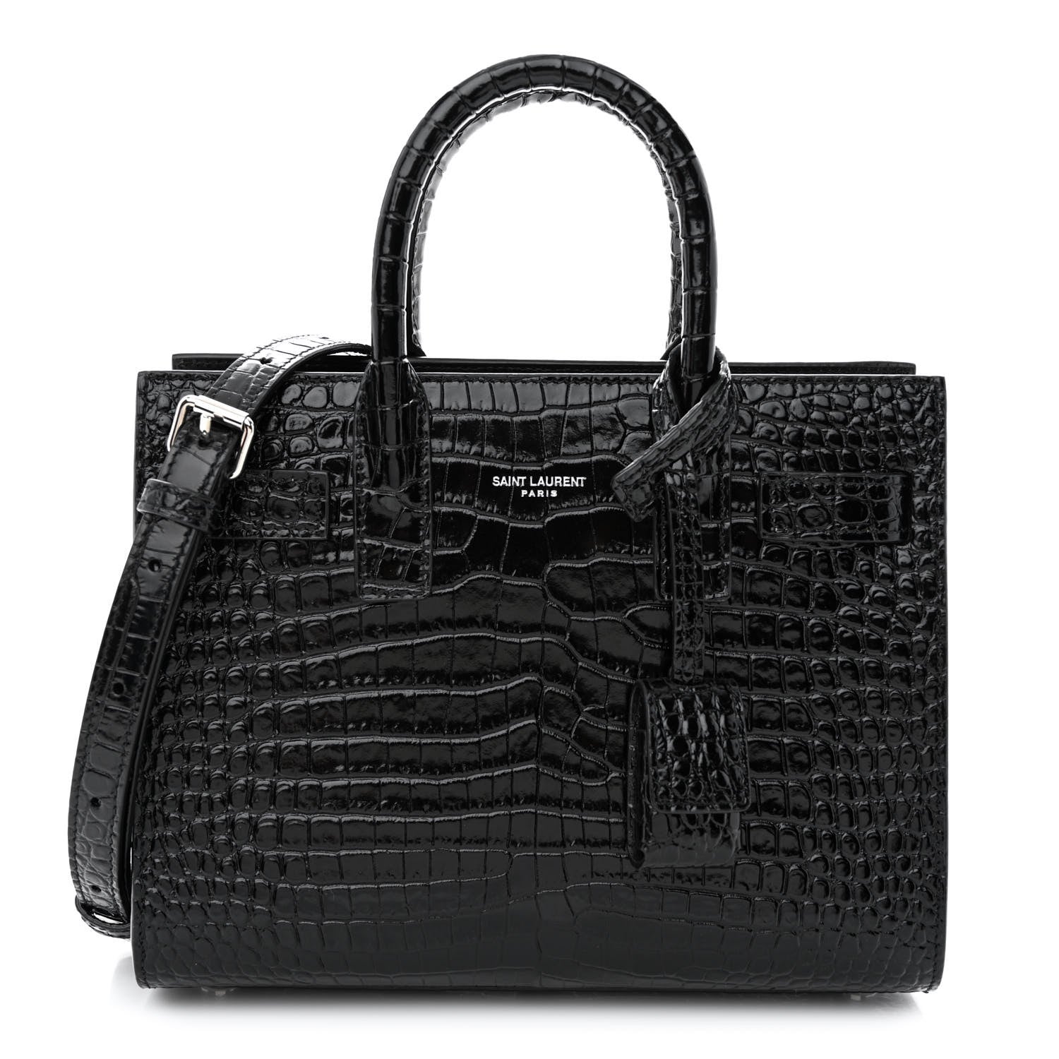 Saint Laurent Calfskin Crocodile Embossed Nano Sac De Jour Black 1 of 13
