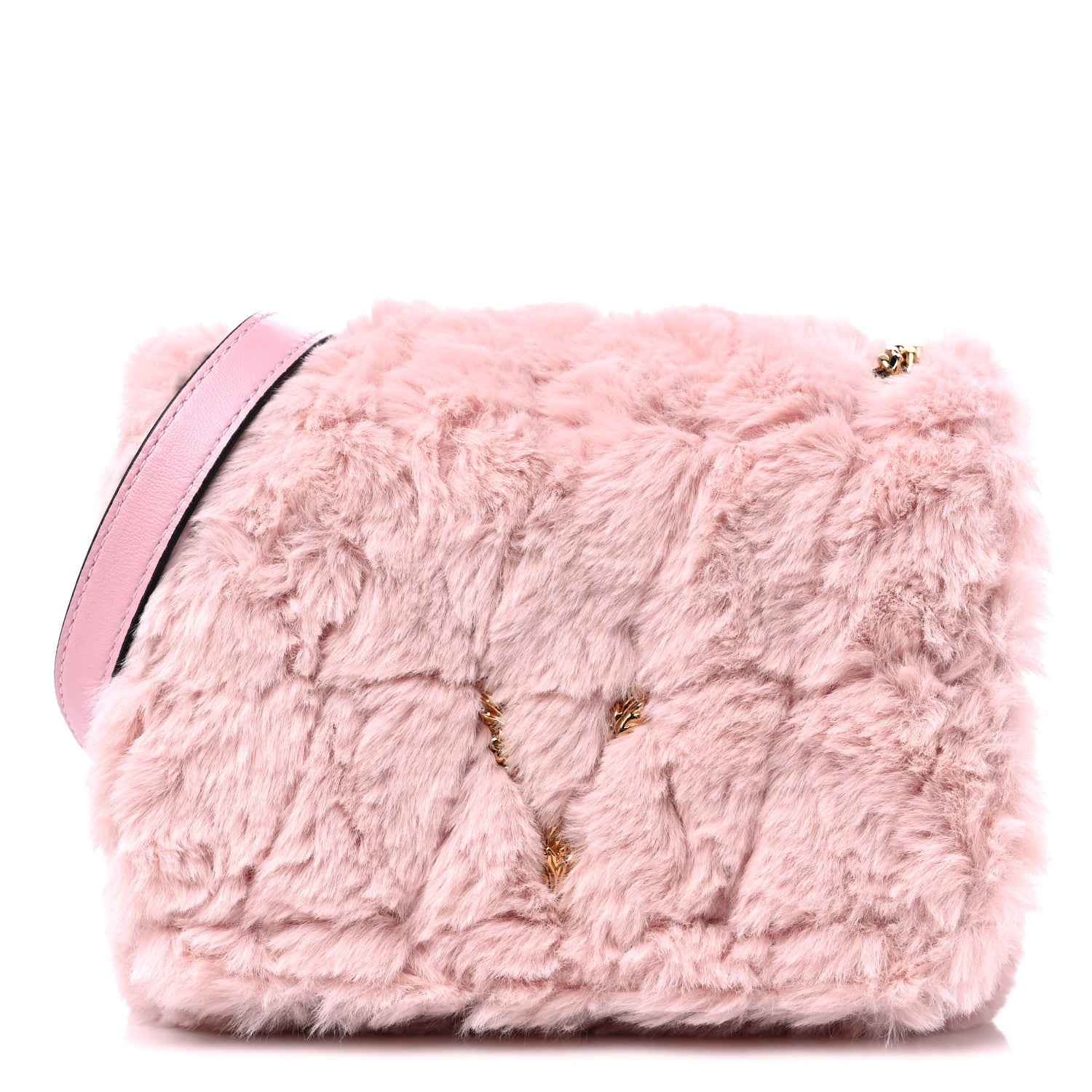 Versace Faux Fur Quilted Virtus Shoulder Bag English Rose 1 of 9