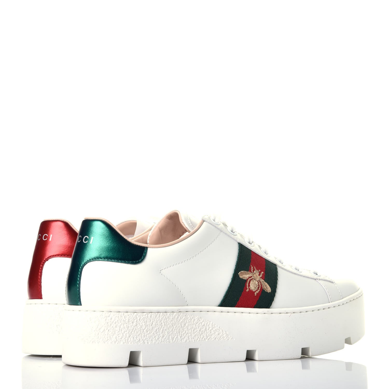 Gucci Calfskin Web Bee Embroidered Womens Ace Platform Sneakers 39 White 4 of 9