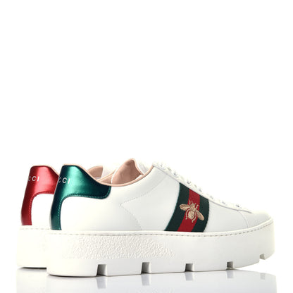 Gucci Calfskin Web Bee Embroidered Womens Ace Platform Sneakers 39 White 4 of 9
