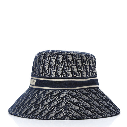 Christian Dior Velvet Oblique Large Brim Bucket Hat 59 Bleu Marine 2 of 5