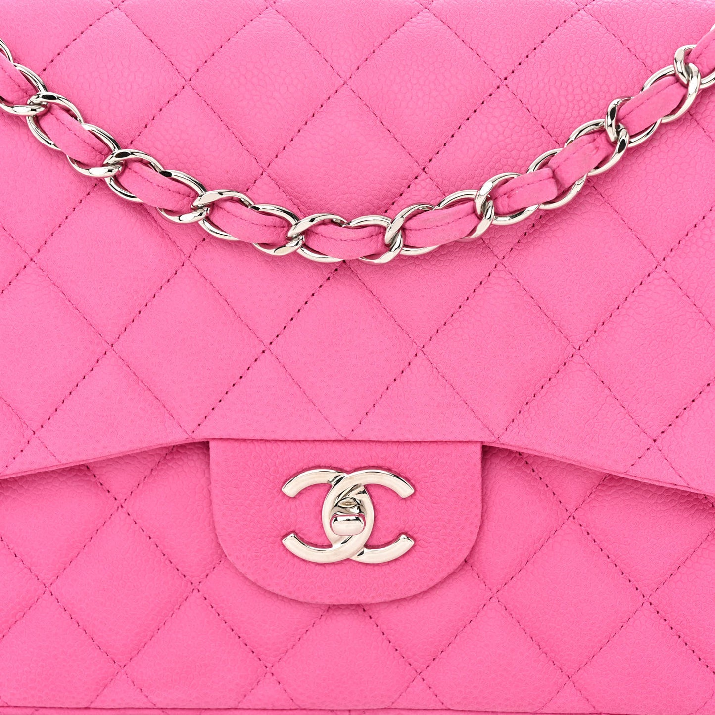 Iridescent Caviar Quilted Jumbo Double Flap Pink