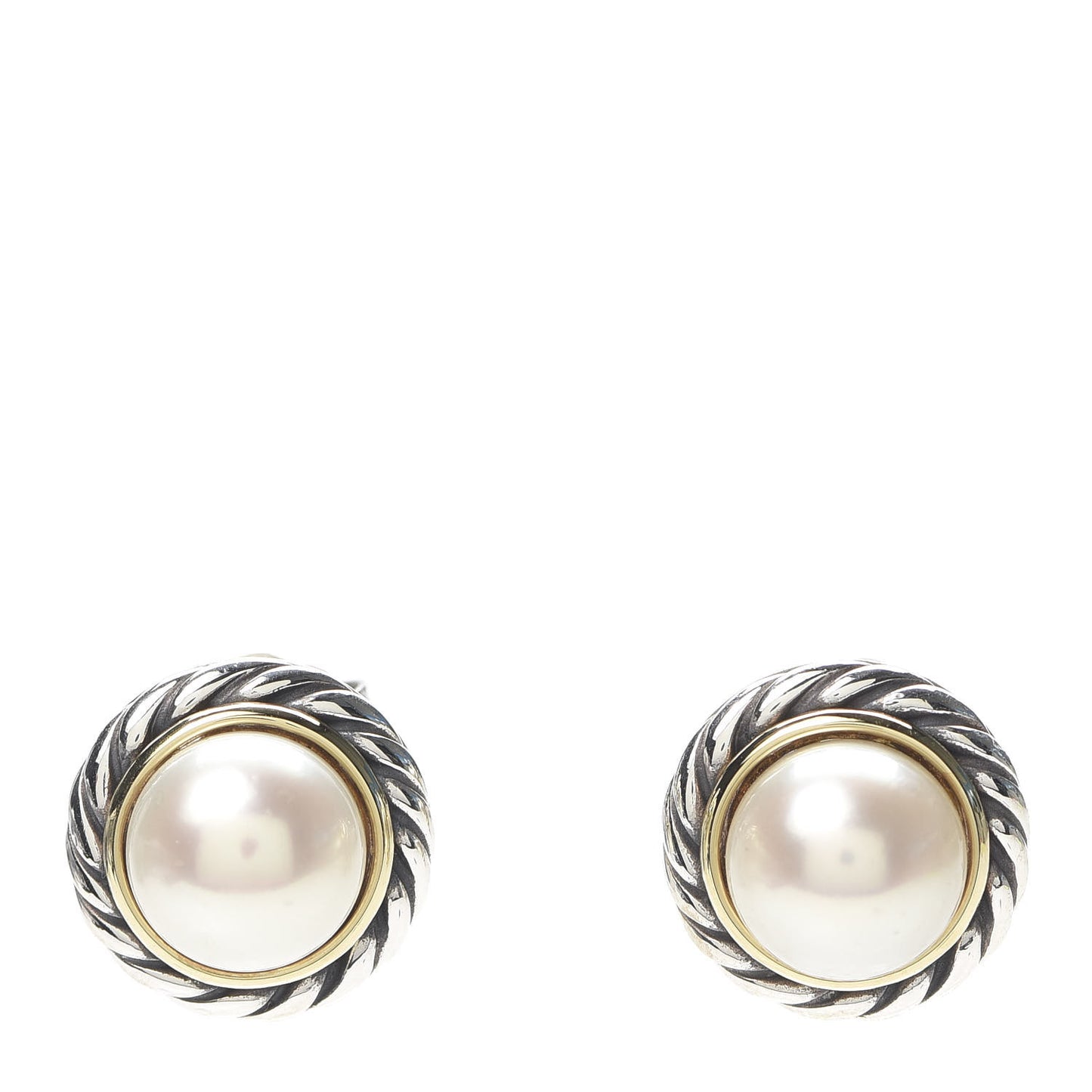 Sterling Silver 18K Yellow Gold Pearl 10mm Cable Earrings