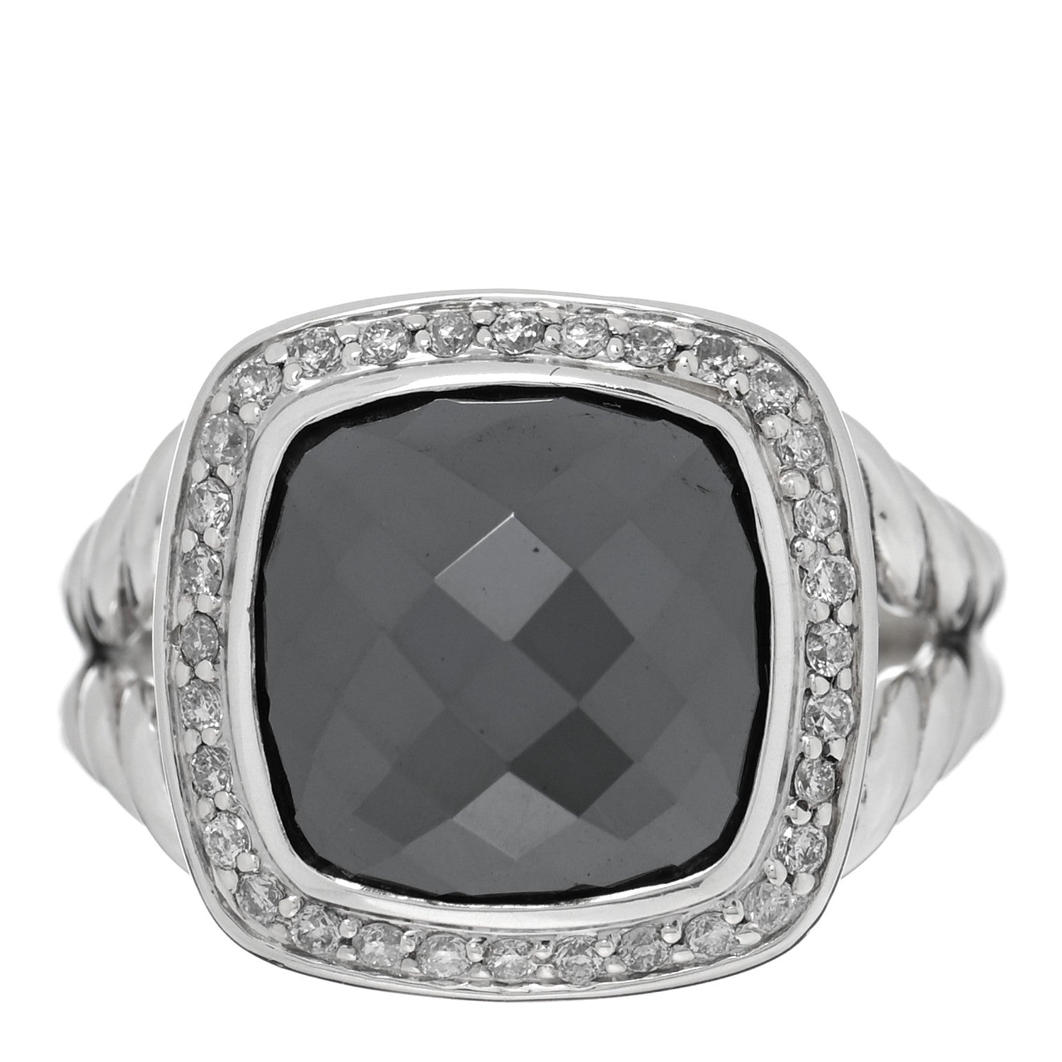 David Yurman Sterling Silver Diamond Hematite 11mm Albion Ring 53 6.5 1 of 4