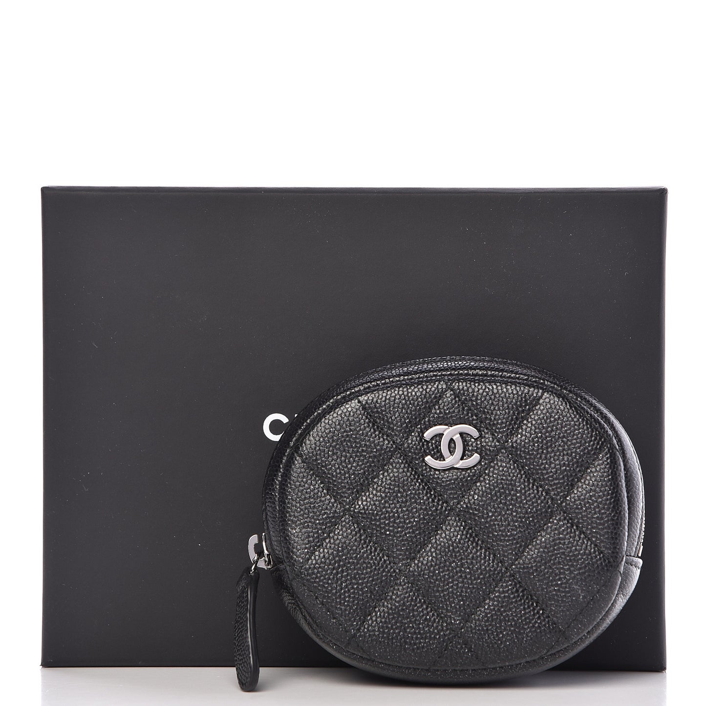 Iridescent Caviar Quilted Zip Around Classic Coin Purse Black