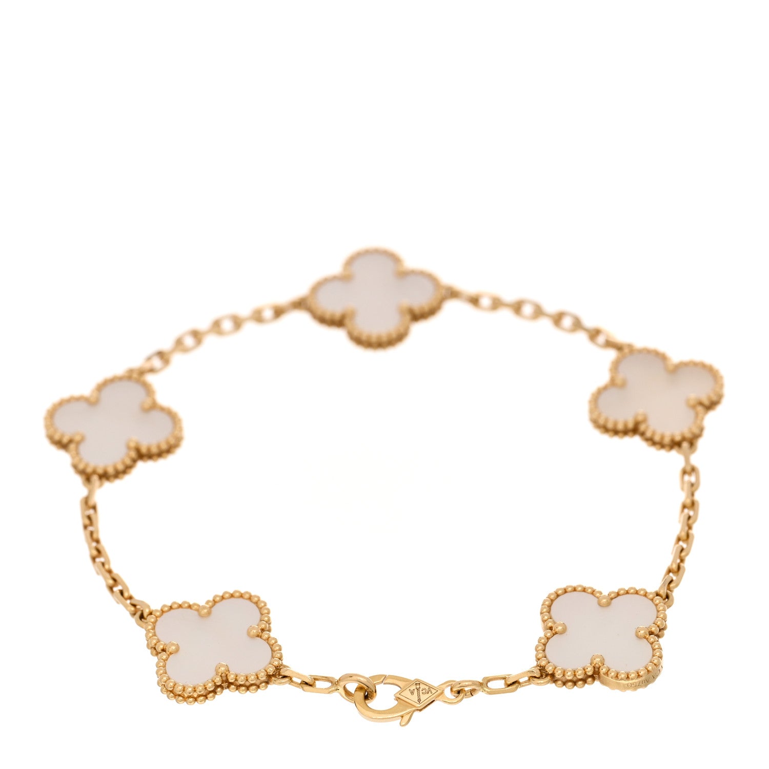 Van Cleef & Arpels 18K Yellow Gold Mother of Pearl 5 Motifs Vintage Alhambra Bracelet 2 of 4