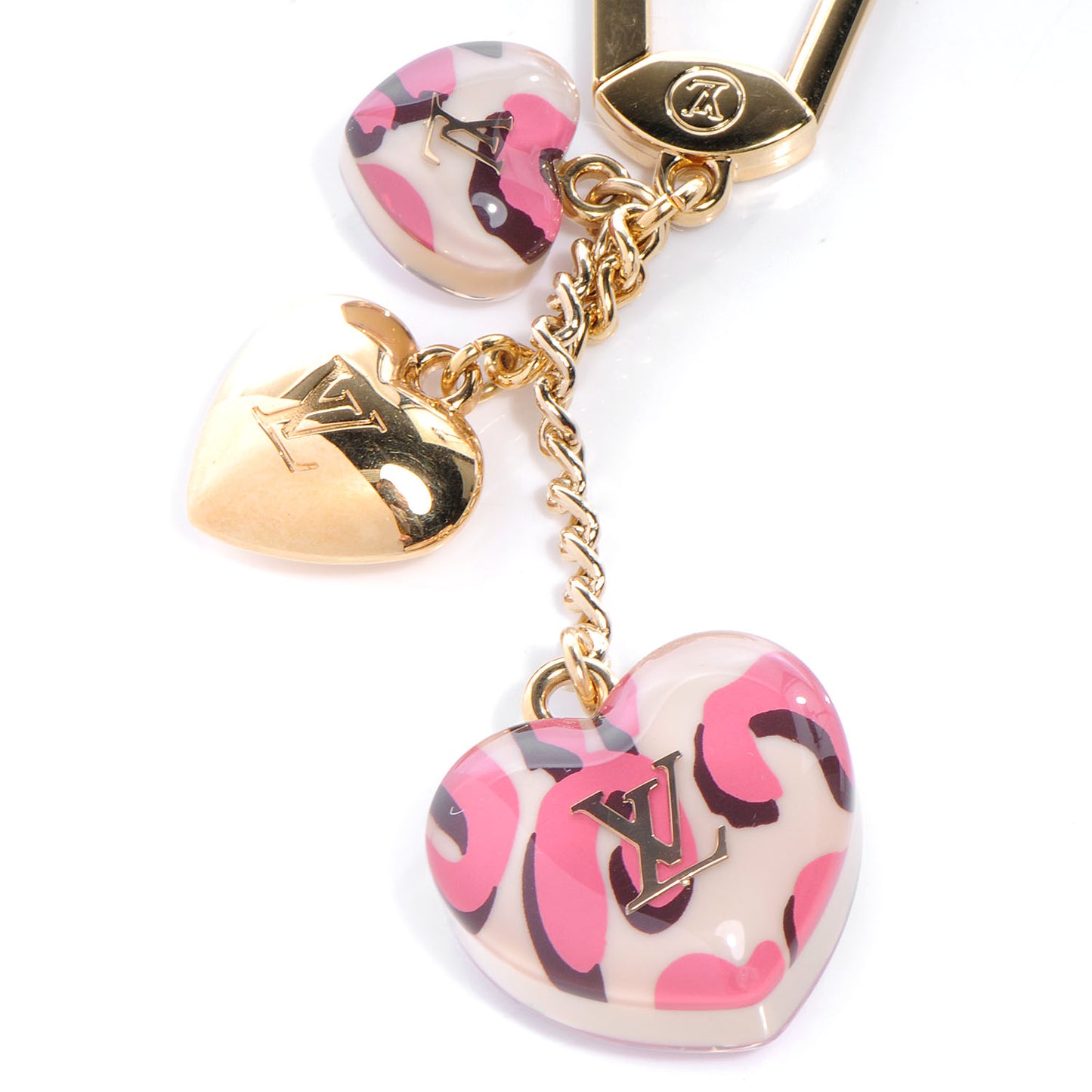 Leopard Heart Bag Charm Key Holder Blanc Corail