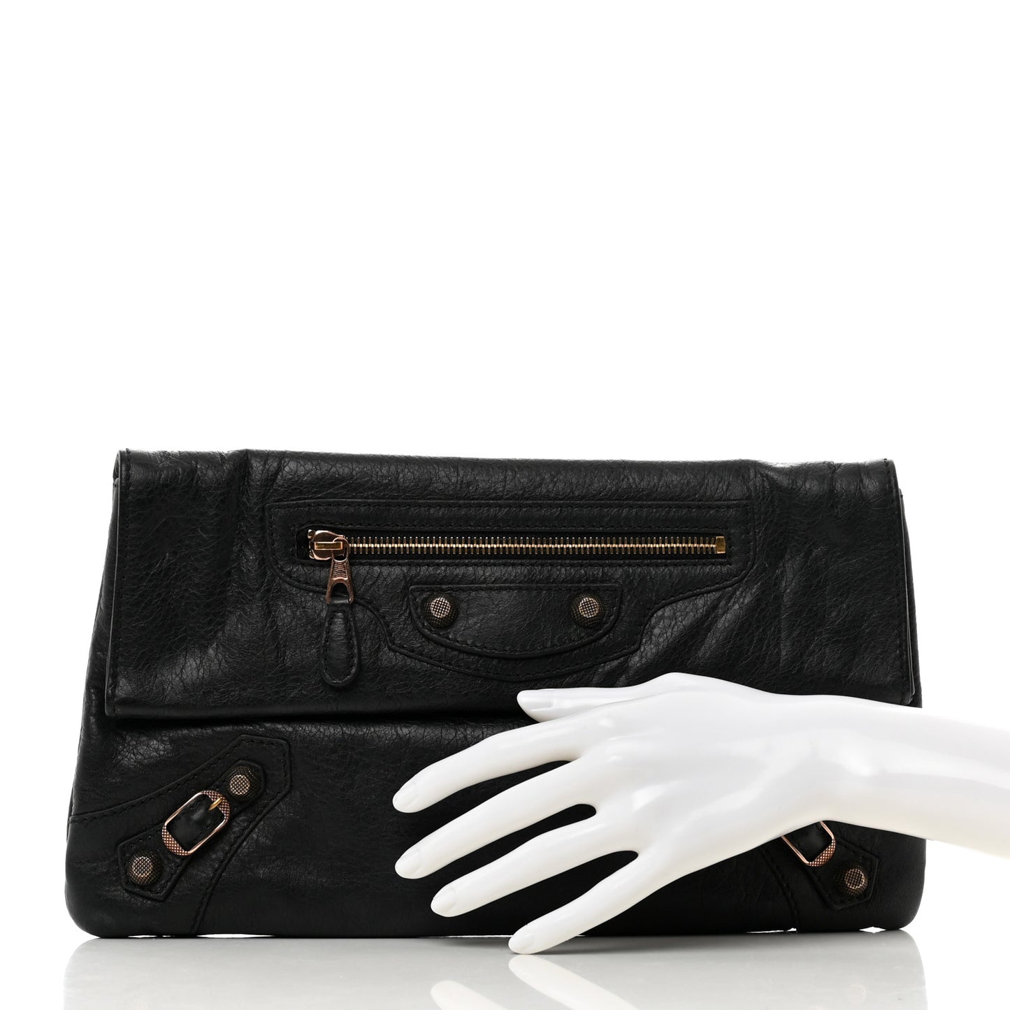 Agneau Giant 12 Rose Gold Hardware Envelope Clutch Black