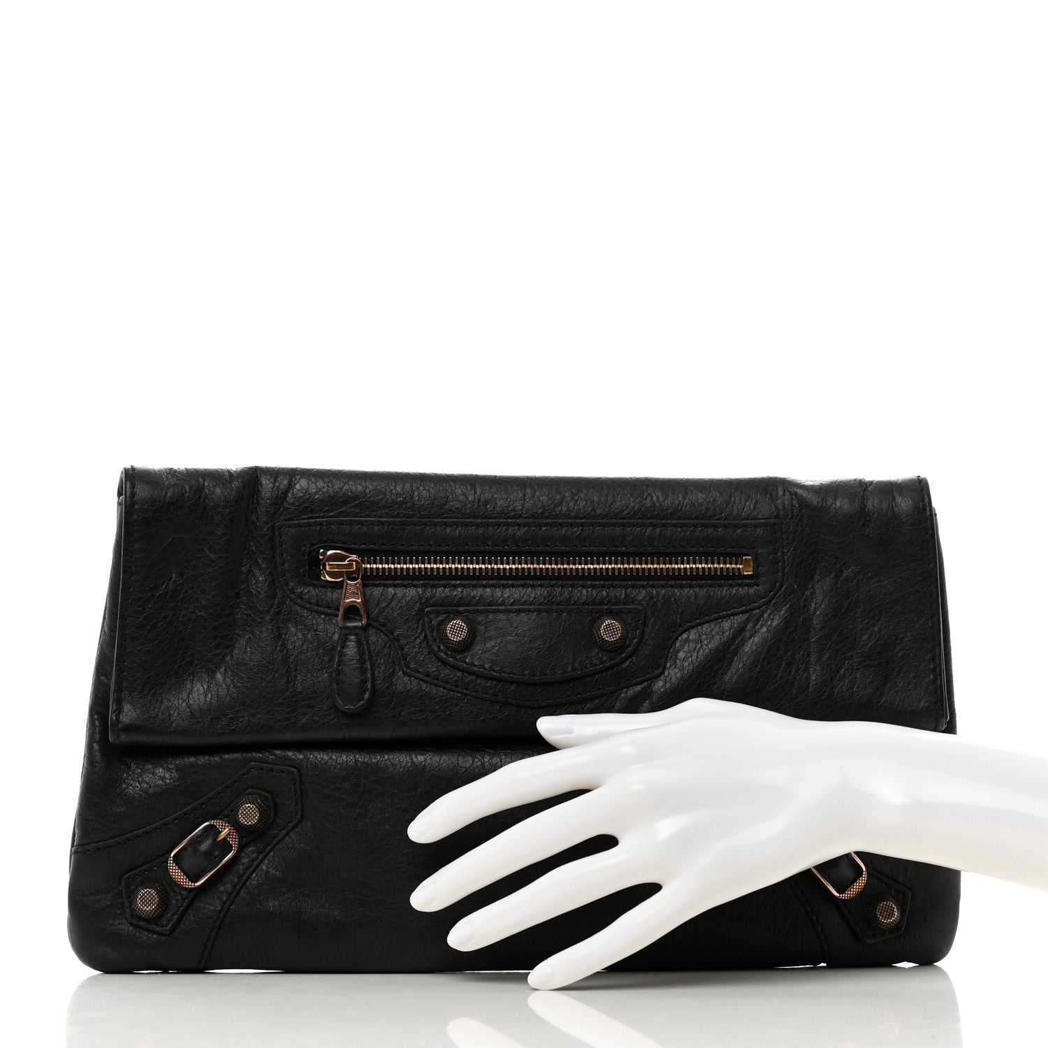 Balenciaga Agneau Giant 12 Rose Gold Hardware Envelope Clutch Black 2 of 8