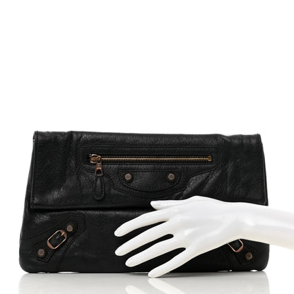 Balenciaga Agneau Giant 12 Rose Gold Hardware Envelope Clutch Black 2 of 8