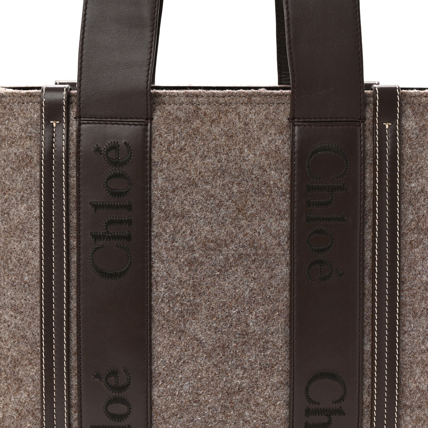 Felt Calfskin Medium Woody Ribbon Tote Deep Beige