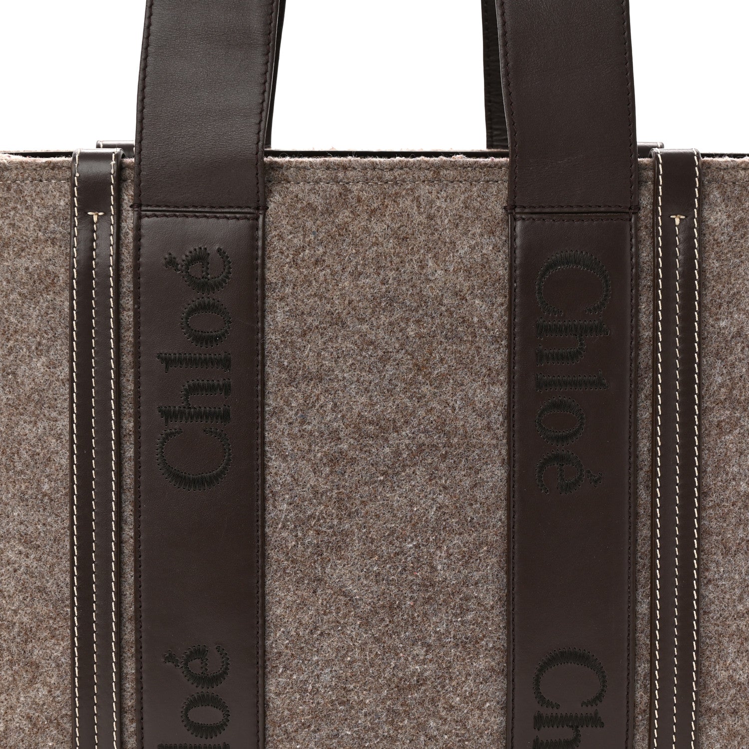 Chloe Felt Calfskin Medium Woody Ribbon Tote Deep Beige 8 of 10