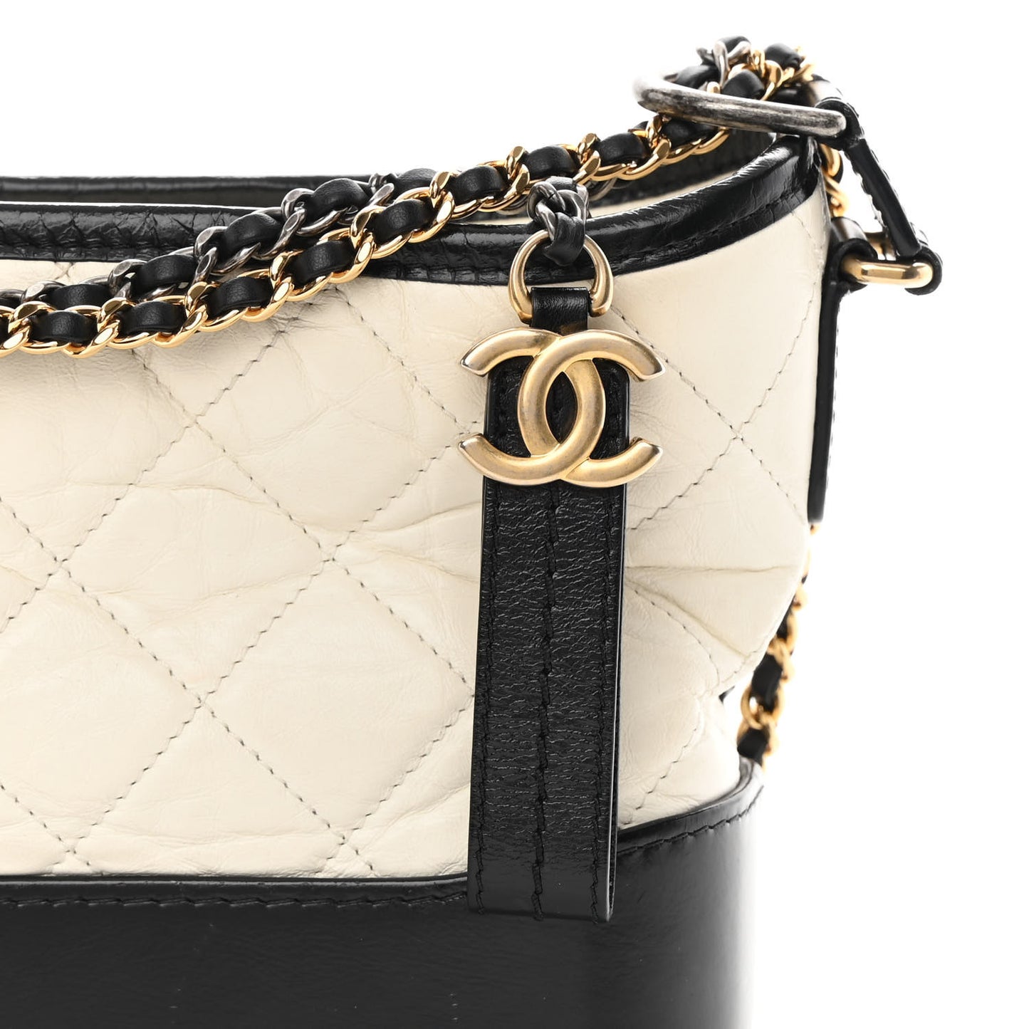 Aged Calfskin Quilted Small Gabrielle Hobo Black White