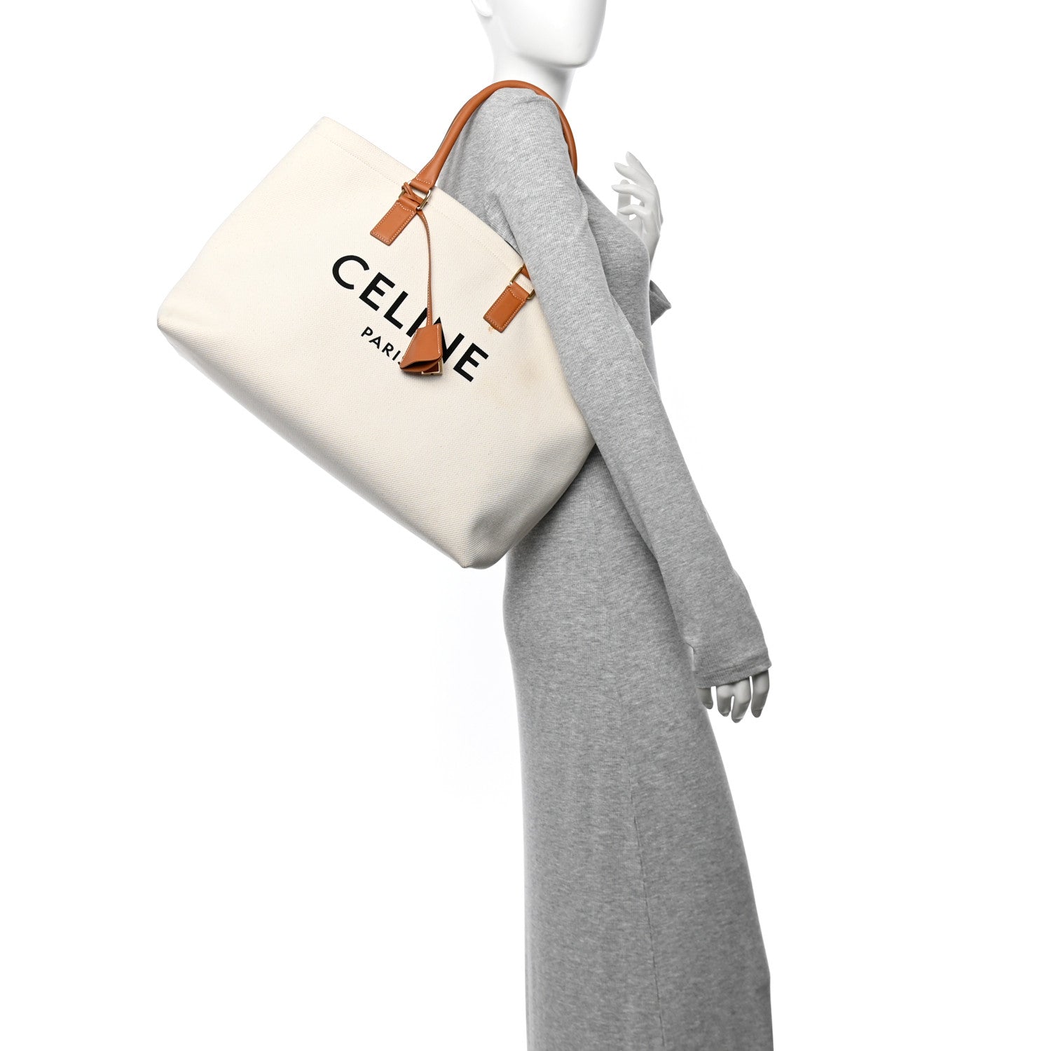 Celine Canvas Calfskin Horizontal Cabas Natural Tan 2 of 11